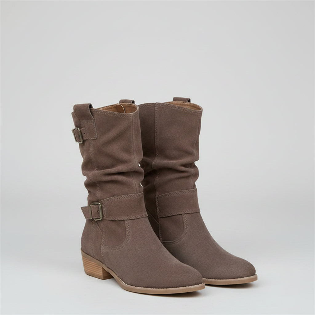 Ins Pointed Toe Mid-calf Boots Fashion Suede Zipper Western Boot Winter Shoes For Women.....