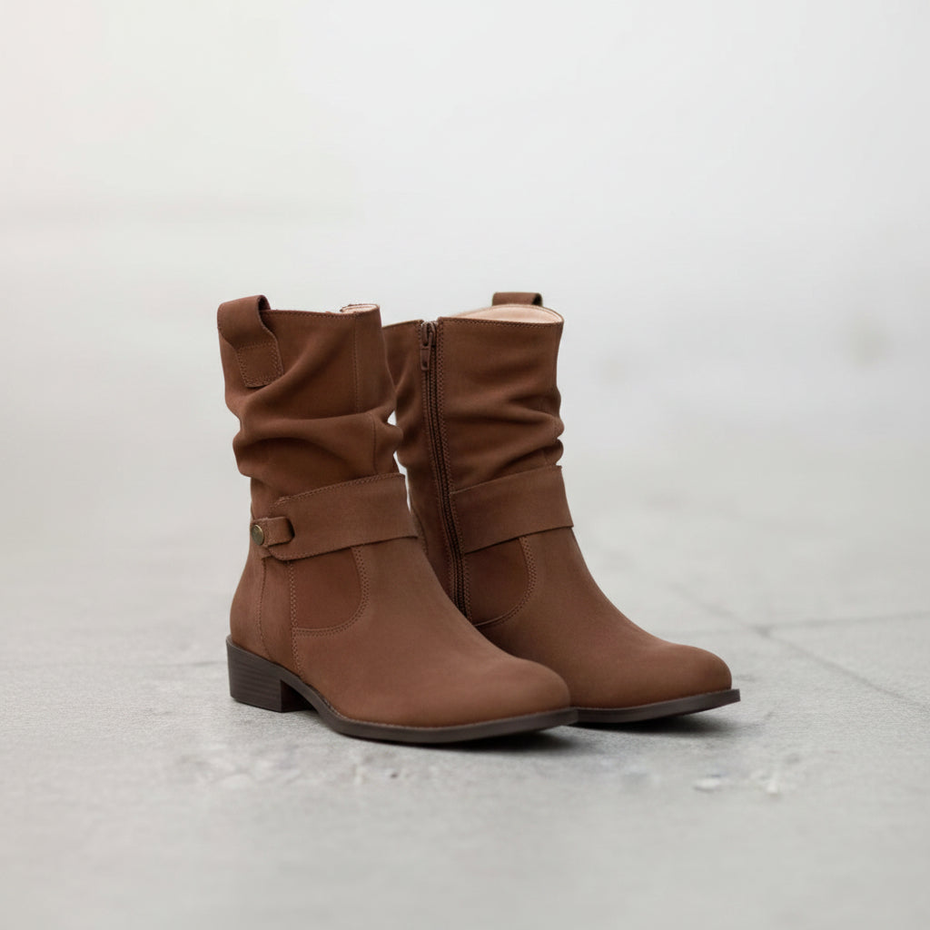 Ins Pointed Toe Mid-calf Boots Fashion Suede Zipper Western Boot Winter Shoes For Women....