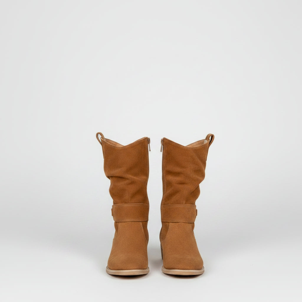 Ins Pointed Toe Mid-calf Boots Fashion Suede Zipper Western Boot Winter Shoes For Women...