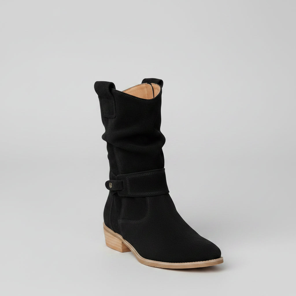 Ins Pointed Toe Mid-calf Boots Fashion Suede Zipper Western Boot Winter Shoes For Women..