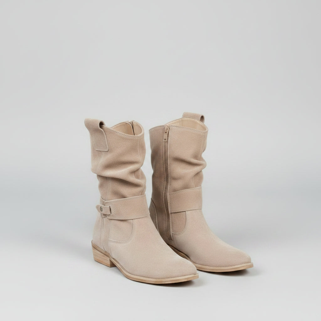 Ins Pointed Toe Mid-calf Boots Fashion Suede Zipper Western Boot Winter Shoes For Women.