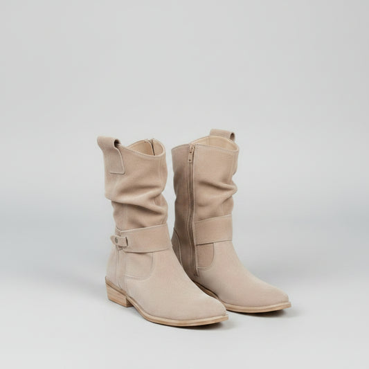 Ins Pointed Toe Mid-calf Boots Fashion Suede Zipper Western Boot Winter Shoes For Women.
